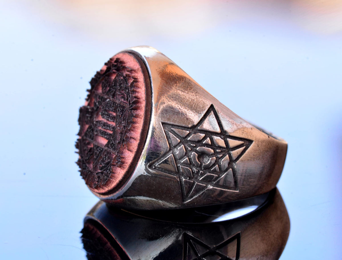 Handcrafted 925 Sterling Silver Men's Ring with Solomon Seal, Star of David Signet Design, Unique Sterling Silver Ring