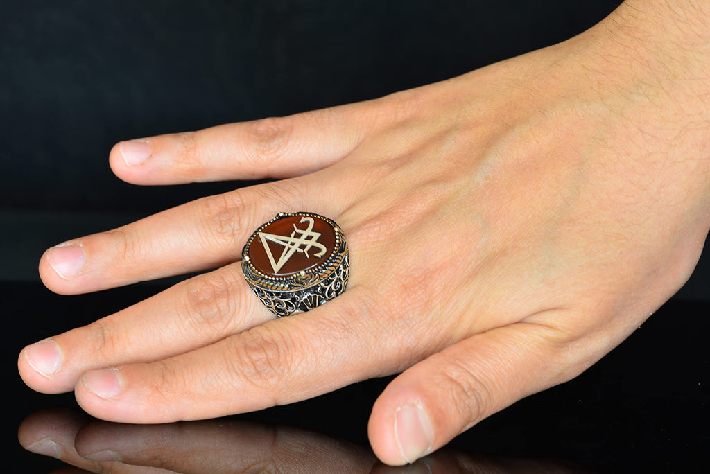 KAMBO Men's Silver Gothic Ring - Lucifer Seal Design — 6