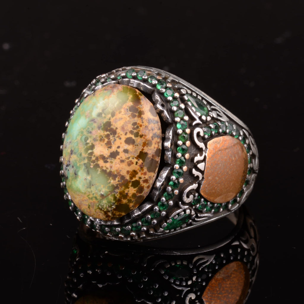 Natural Arizona Turquoise Stone Ring, Minimalist Ring, 925 Sterling Silver Men's Ring — 5