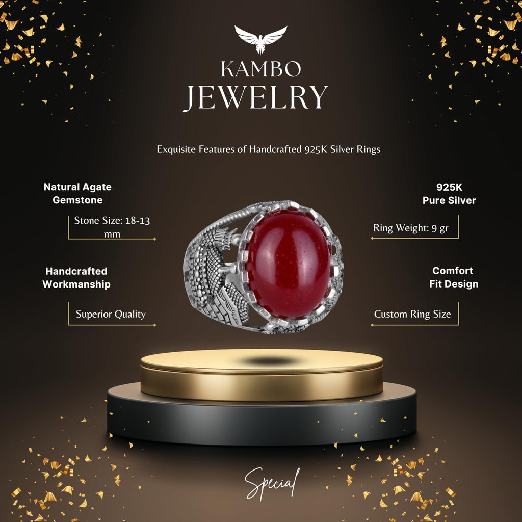 Natural Red Agate Stone Ring, 925 Sterling Silver Ring — 2