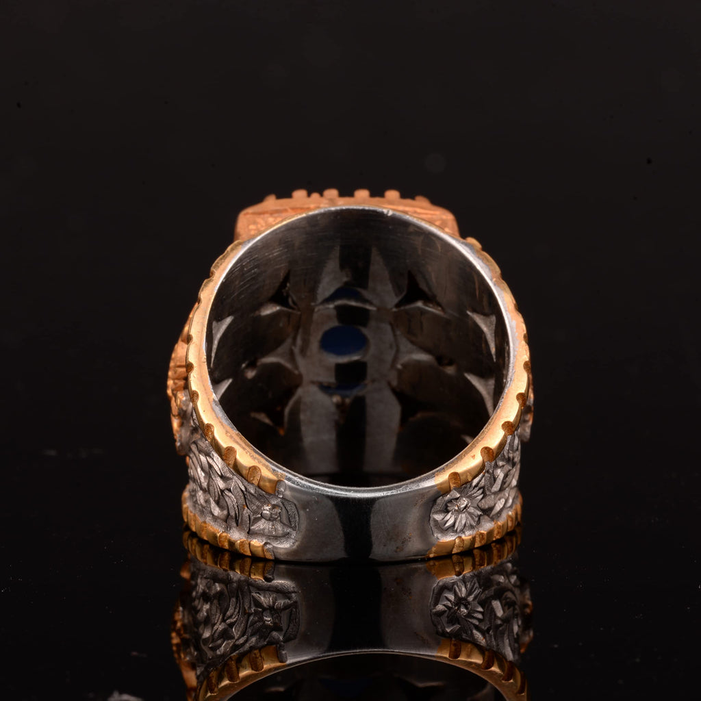 Blue Agate Stone Silver Men's Ring - Gold Plated — 8