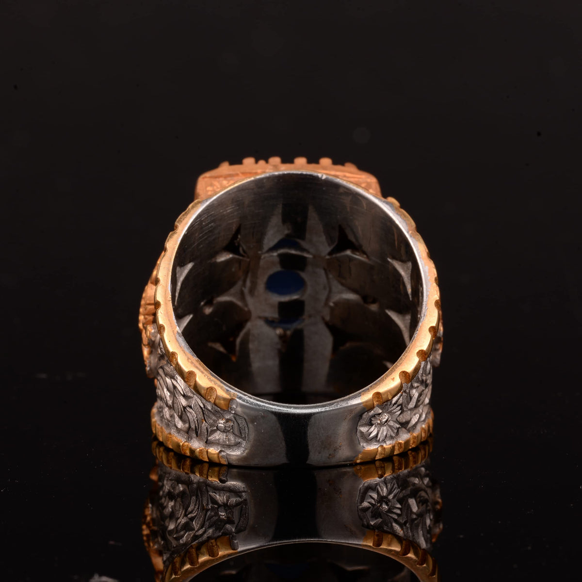 Blue Agate Stone Silver Men's Ring - Gold Plated — 8