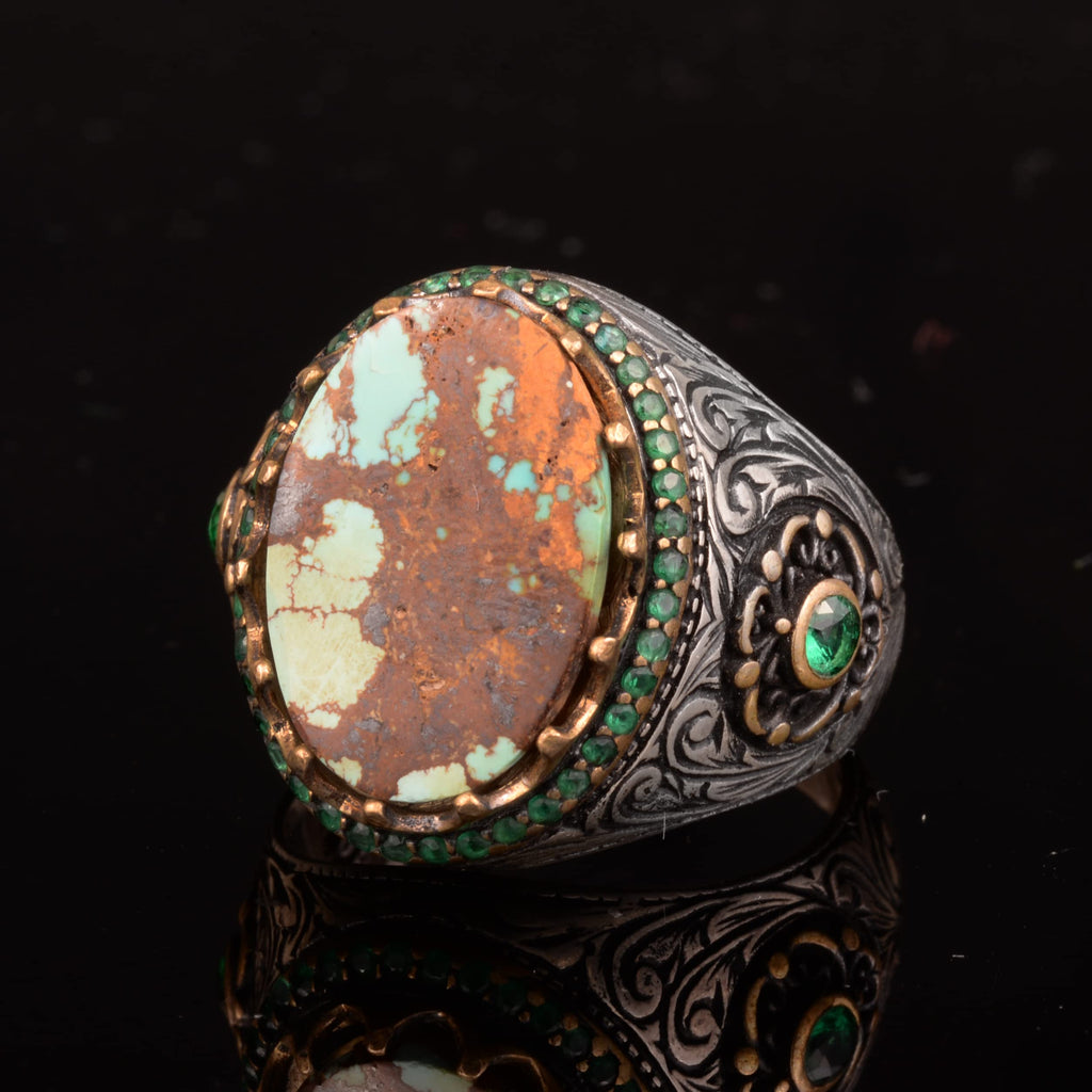 Handmade Natural Arizona Turquoise Stone Ring, 925 Sterling Silver, Sultan Ring (Model-3) — 6