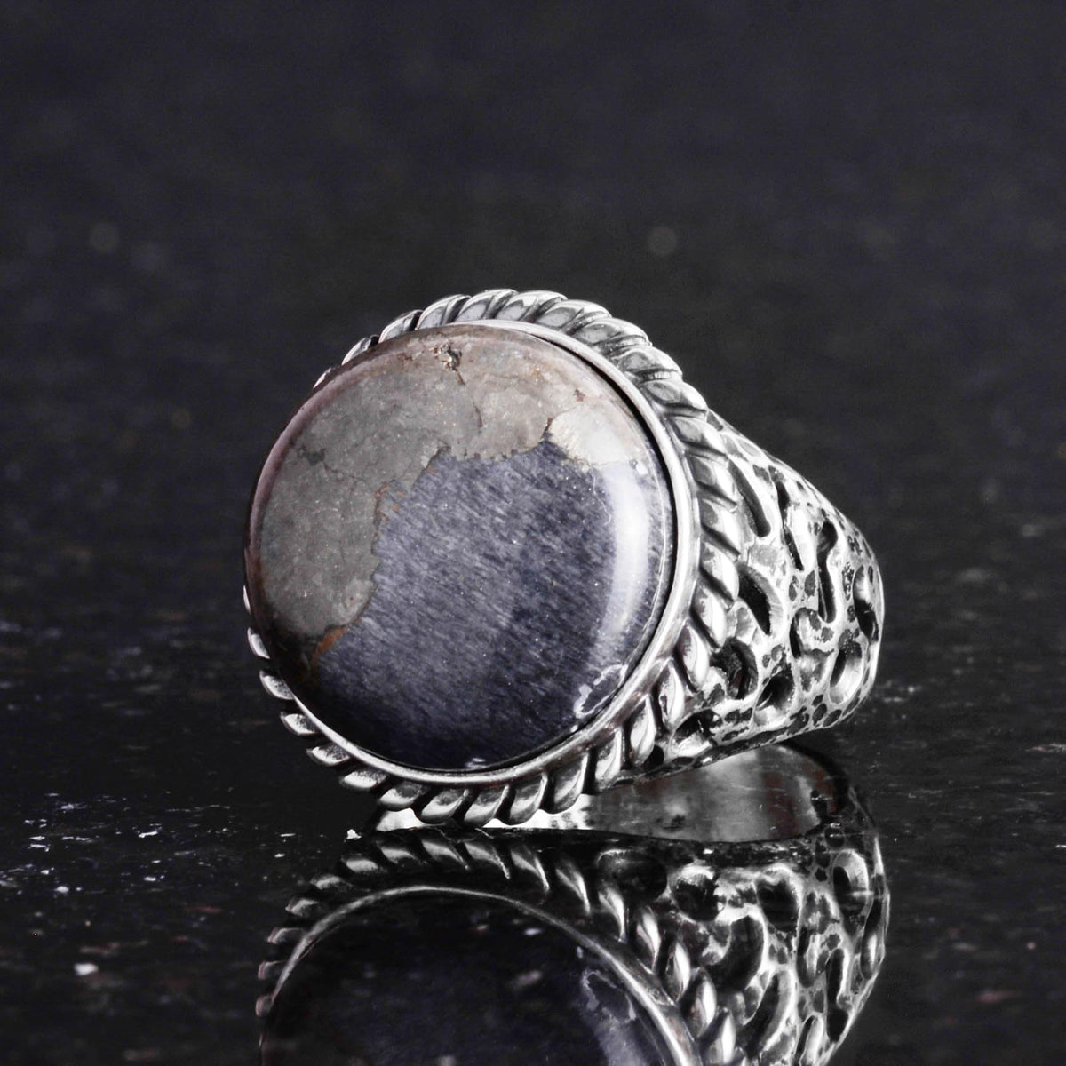 Natural Pyrite Stone Ring - 925 Sterling Silver Men's Ring — 4