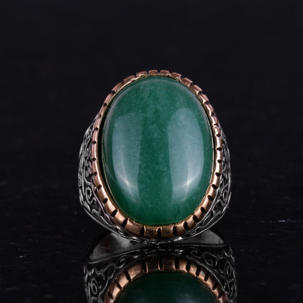 Natural Aventurine Stone Ring, Large Ring, 925 Sterling Silver Ring, Designer Silver Men's Ring — 3