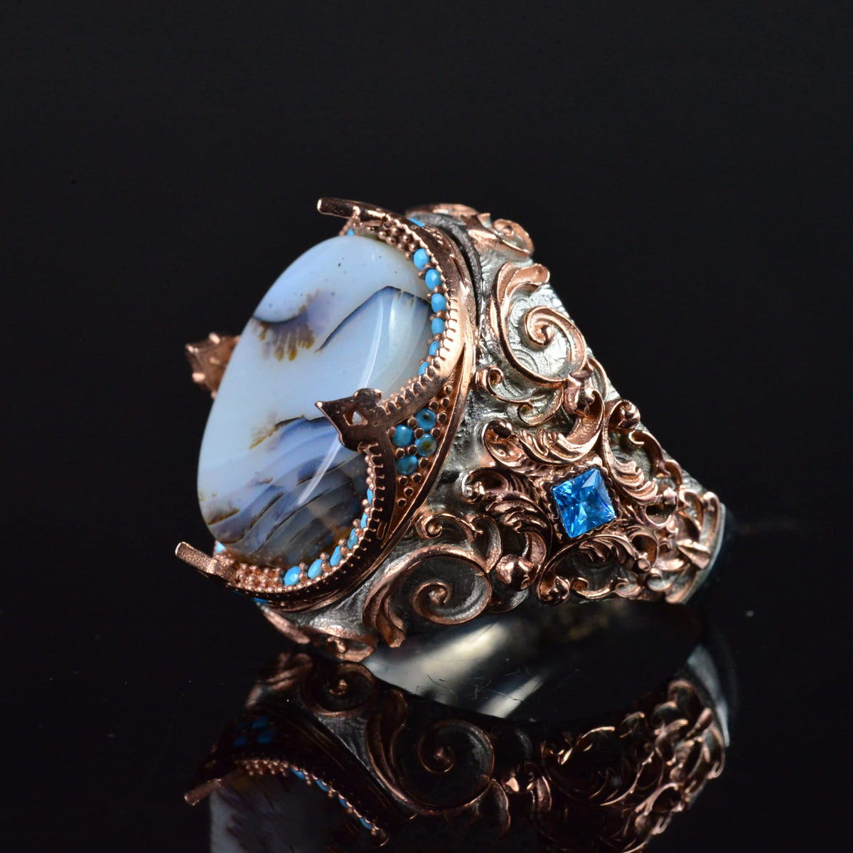 Natural Yemeni Agate Stone Ring, Sultan Design, 925 Sterling Silver — 3