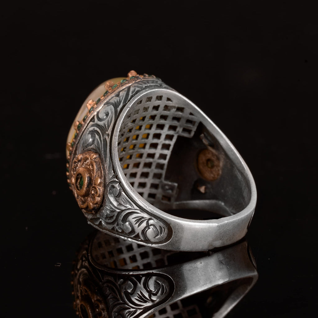 Natural Agate Stone Men's Ring, Sultan Ring, 925 Sterling Silver Ring — 7