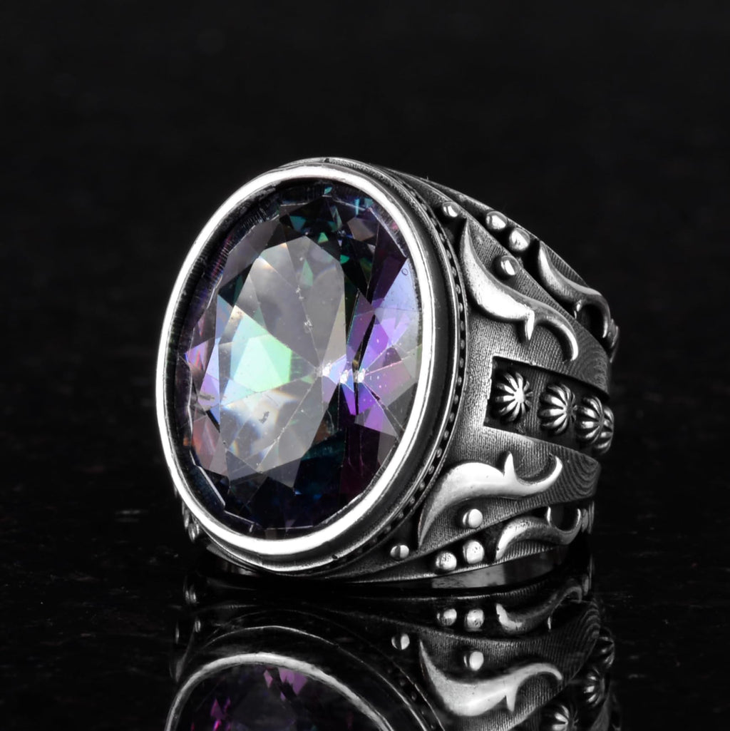 925 Sterling Silver Ring, Designer Silver Men's Ring (Mystic Topaz Stone) — 4