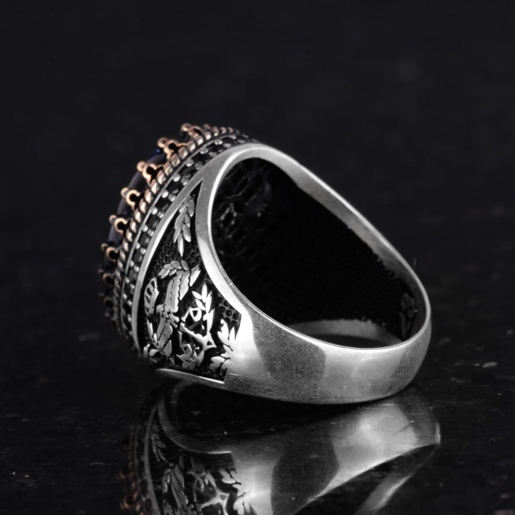 925 Sterling Silver Ring, Synthetic Stone Ring, Eagle Symbol Ring, Handmade Ring (Synthetic Blue Sunstone) — 6