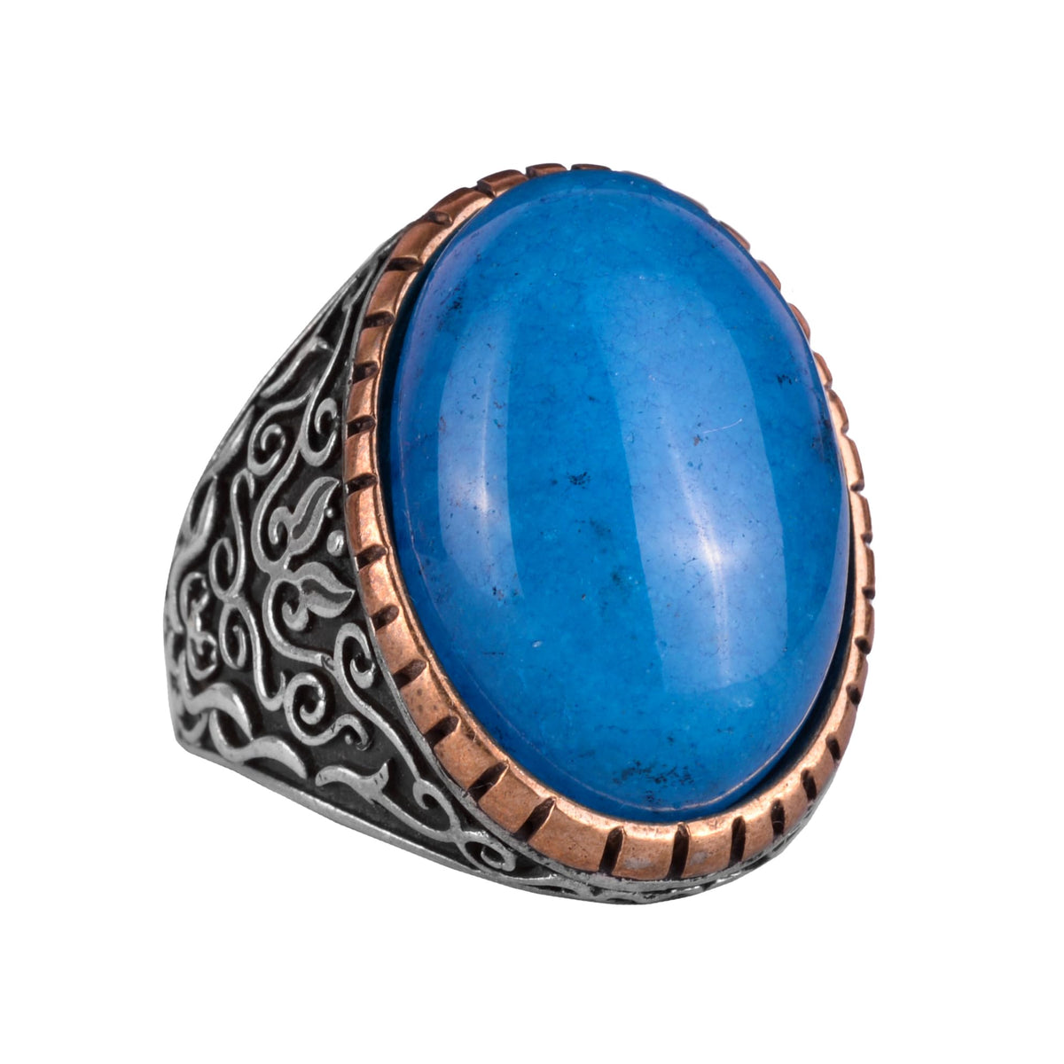 Natural Blue Agate Stone Ring, 925 Sterling Silver