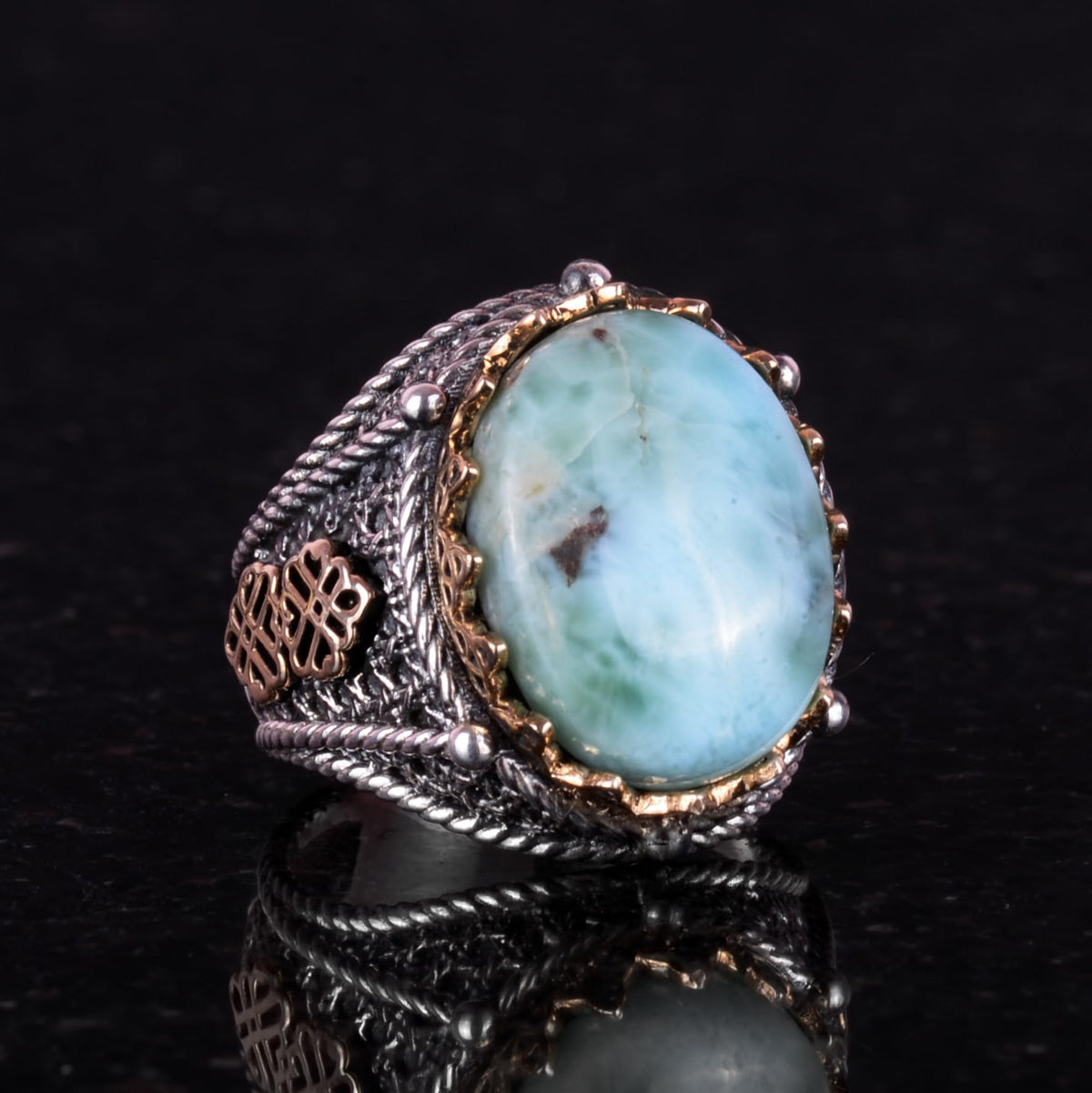 Handmade Natural Larimar Stone Ring — 4