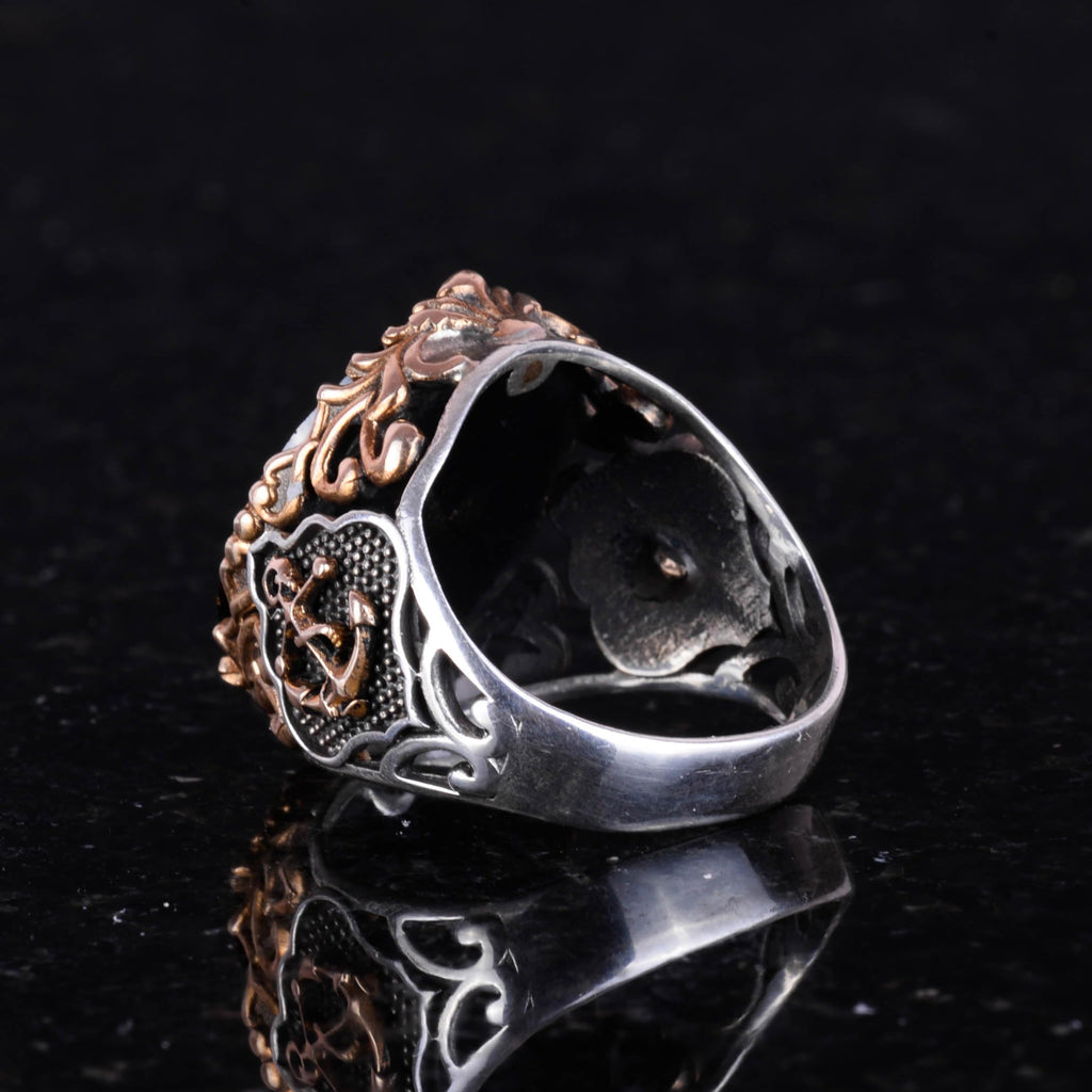 Garnet Stone Sailor Anchor Ring - 925 Sterling Silver — 6