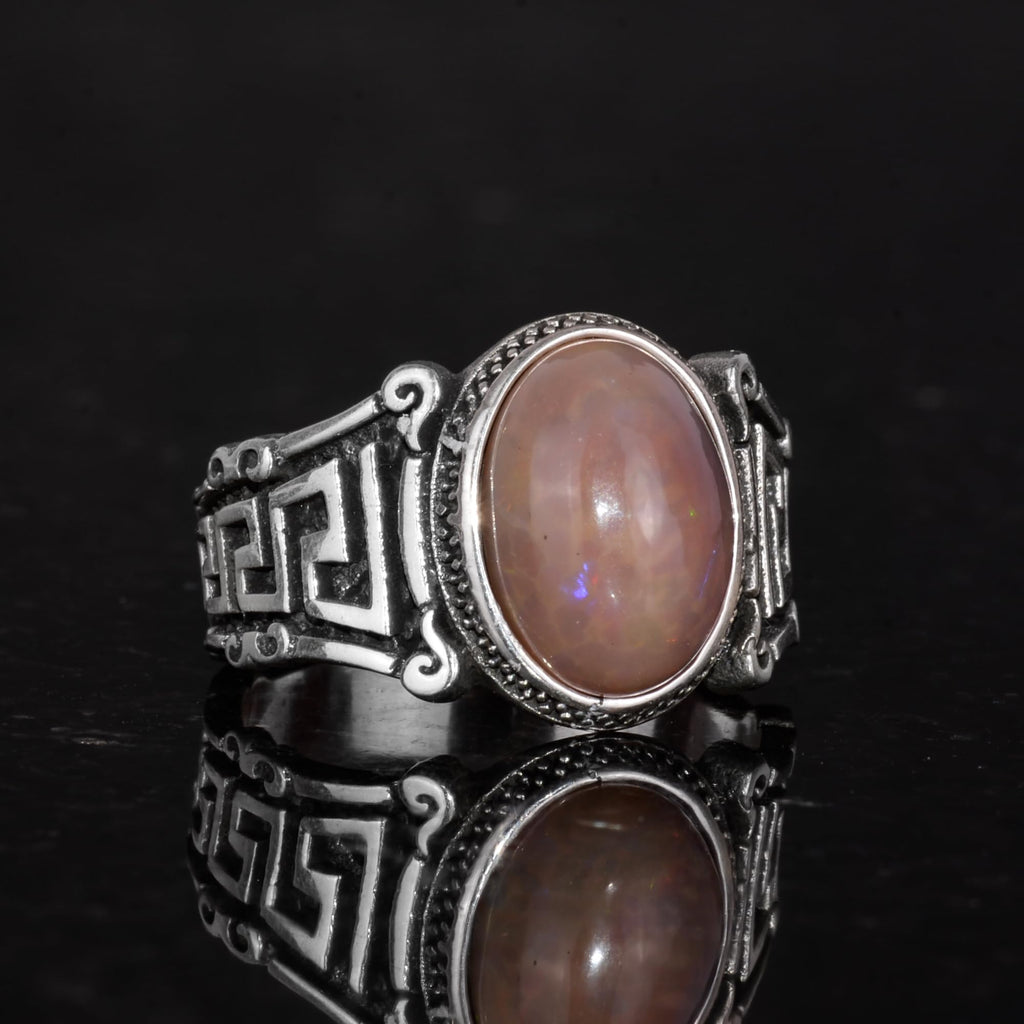Handmade 925 Sterling Silver Men's Ring, Natural Ethiopian Opal Stone - Labyrinth Design (Model-1) — 6
