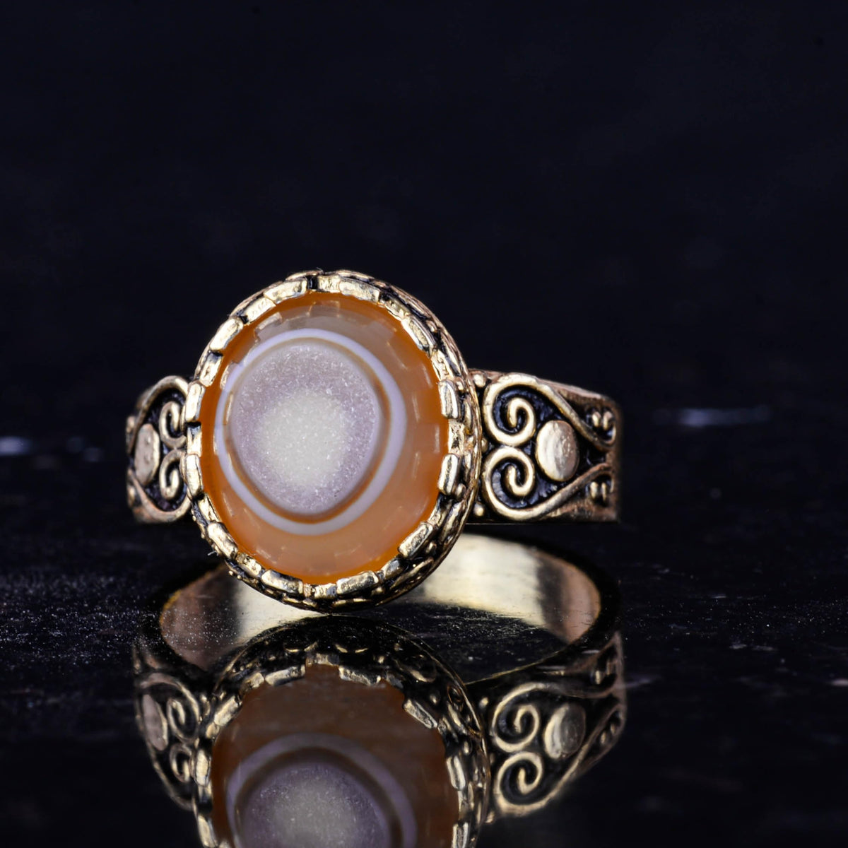 925 Sterling Silver, Natural Druzy Quartz Stone Handmade Women's Ring (Brown) — 5