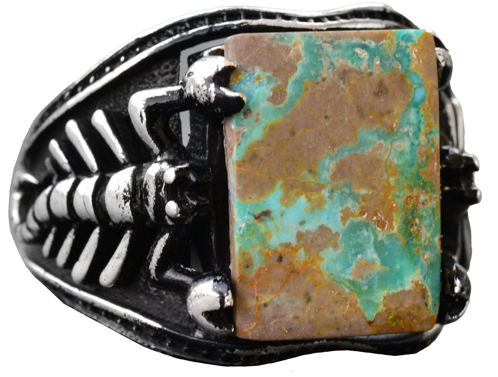 KAMBO Natural Turquoise Stone Men's Ring, Handmade Scorpion Design, 925 Sterling Silver Ring (Style-2)