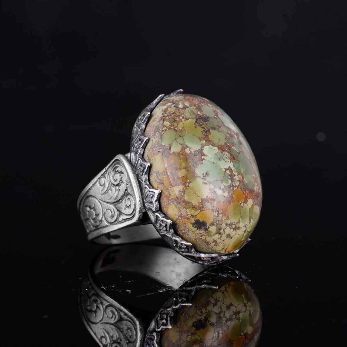 KAMBO 925 Sterling Silver Natural Turquoise Stone Large Men's Ring – Handmade Spiritual Healing Jewelry (Style-1) — 6