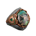 Natural Arizona Turquoise Stone Ring - 925 Sterling Silver Men's Ring (Model-3)