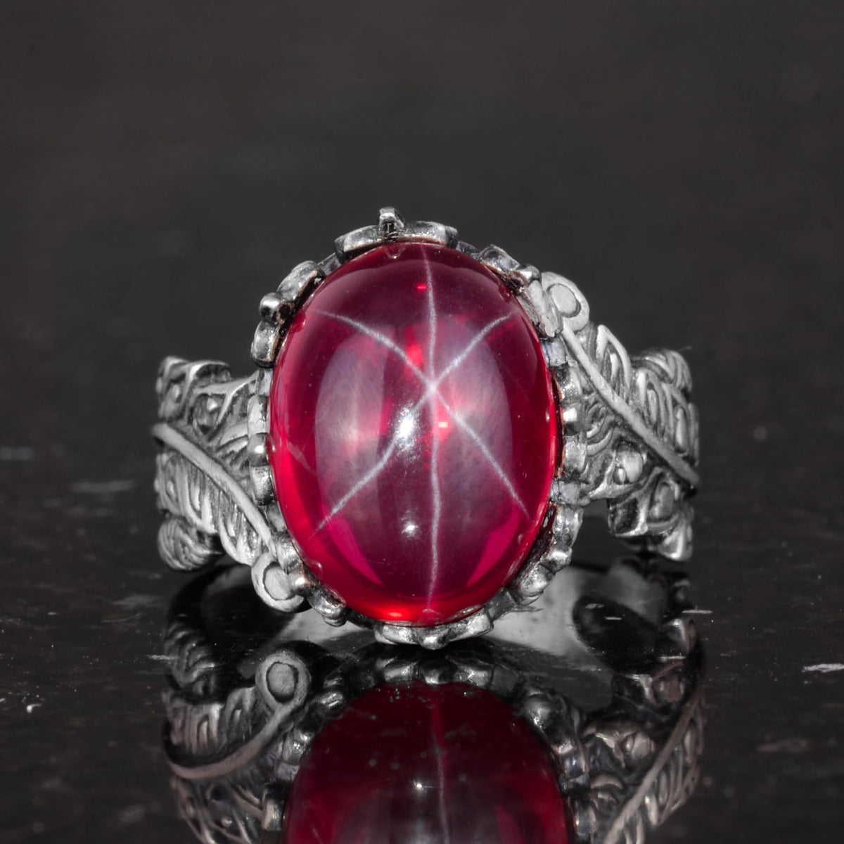 Natural Star Ruby Stone Women's Silver Ring — 4