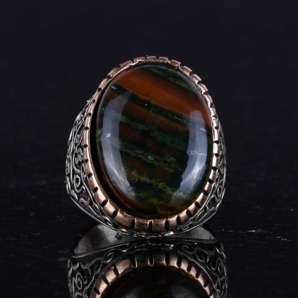Natural Green Blood Stone Men's Ring — 3