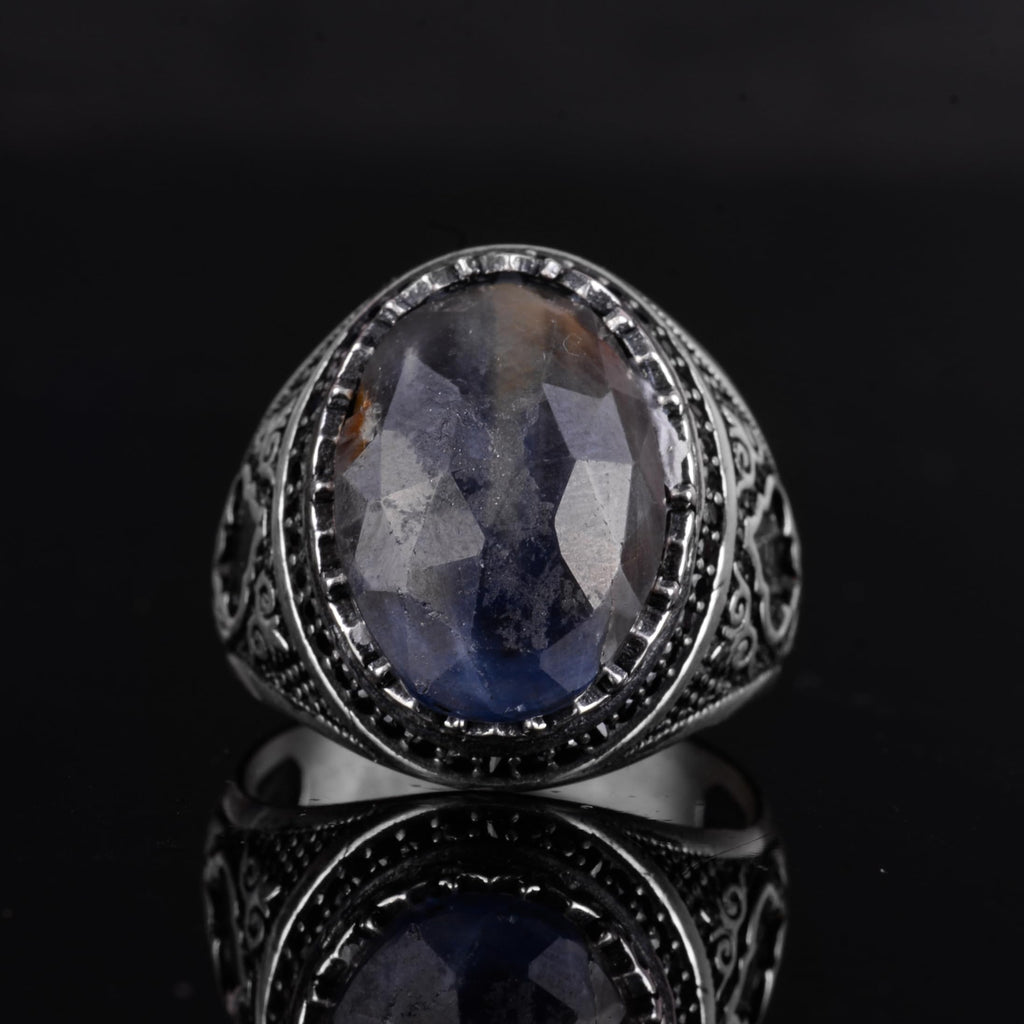 KAMBO Natural Sapphire Men's Ring – 925 Sterling Silver Oval Handmade Stone Statement Ring (Sapphire-5) — 4