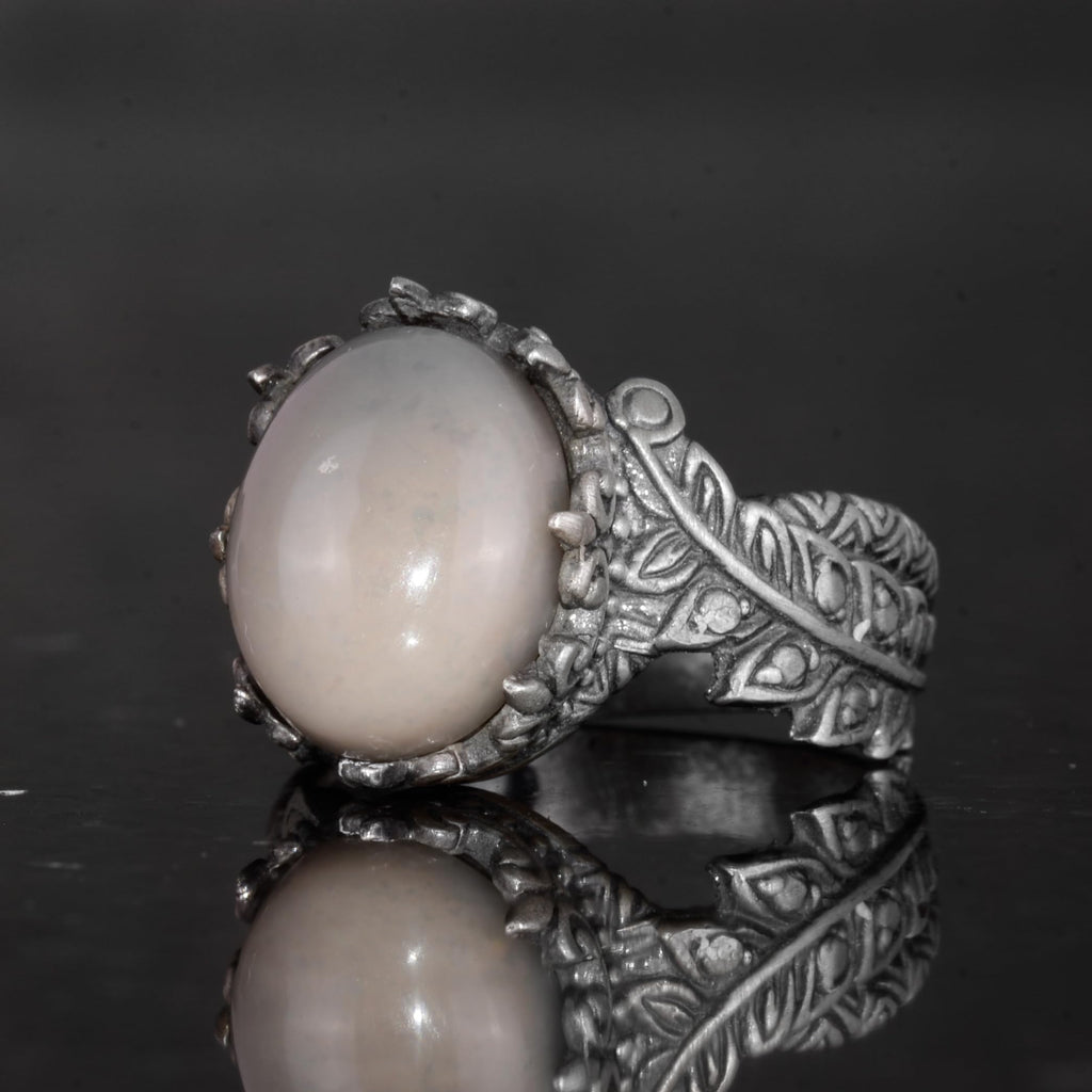Handmade 925 Sterling Silver Men's Ring Natural Opal Stone - Leaf Pattern Ring (Model-2) — 5