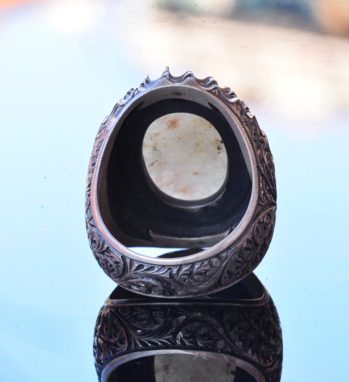KAMBO Handmade Genuine Natural Sapphire Gemstone Men's Ring, 925 Sterling Silver Vintage Statement Jewelry, Bold Design,