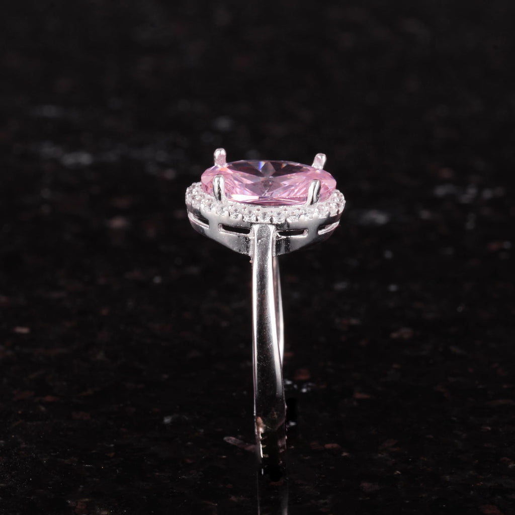 Kambo 925 Sterling Silver Women's Ring – Elegant Oval Cut Synthetic Stone Handmade Ring (Synthetic Pink Topaz) — 4