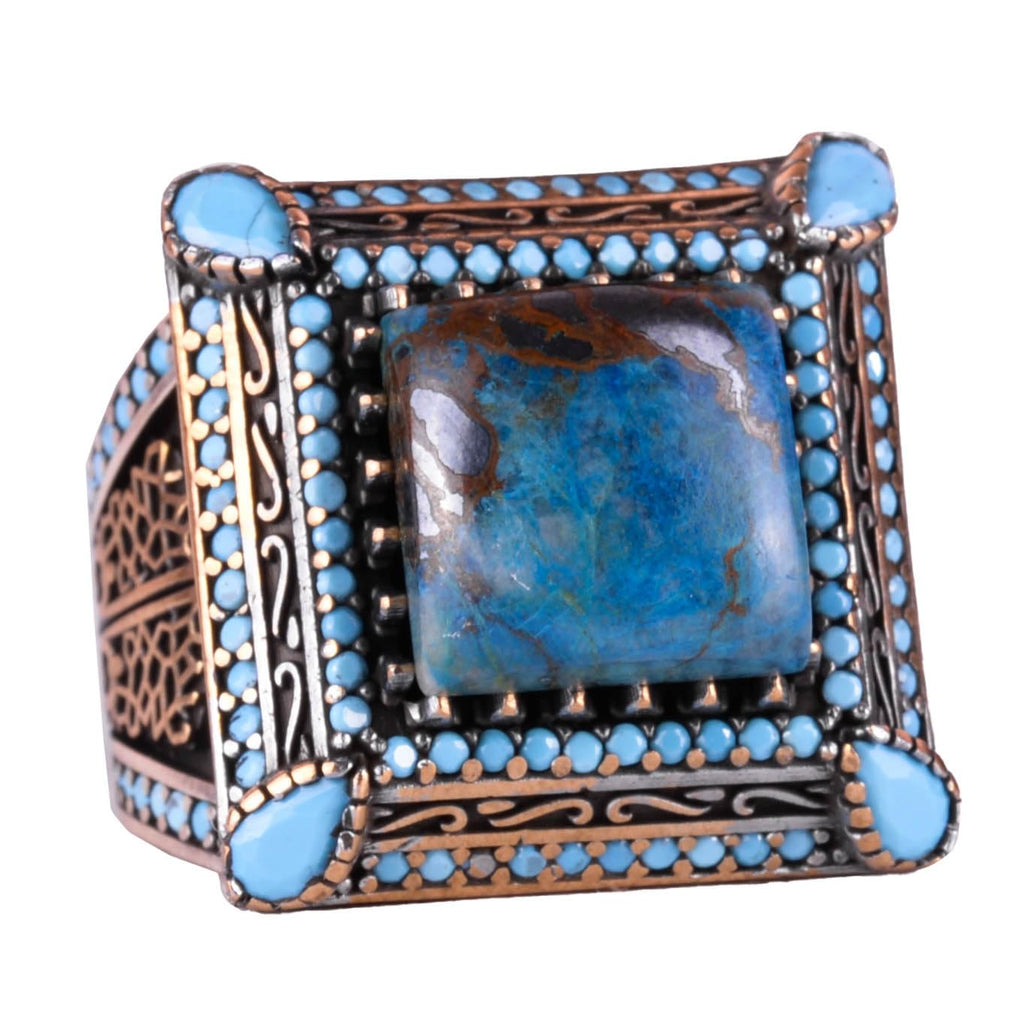 Natural Azurite Stone Ring - 925 Sterling Silver Men's Jewelry