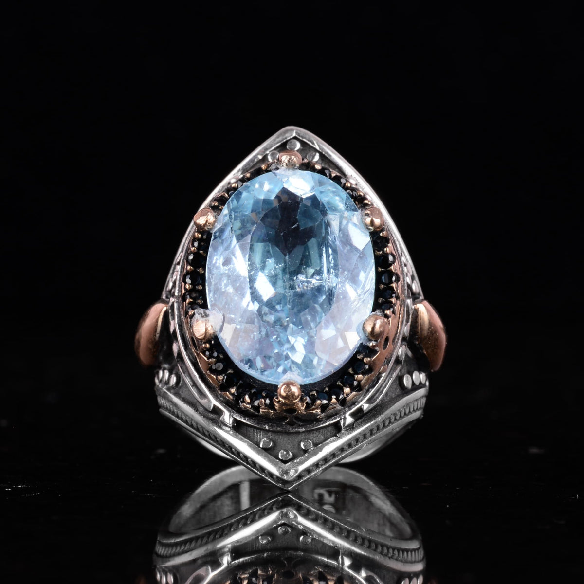 Natural Blue London Topaz Stone Ring, Silver Men's Ring — 4