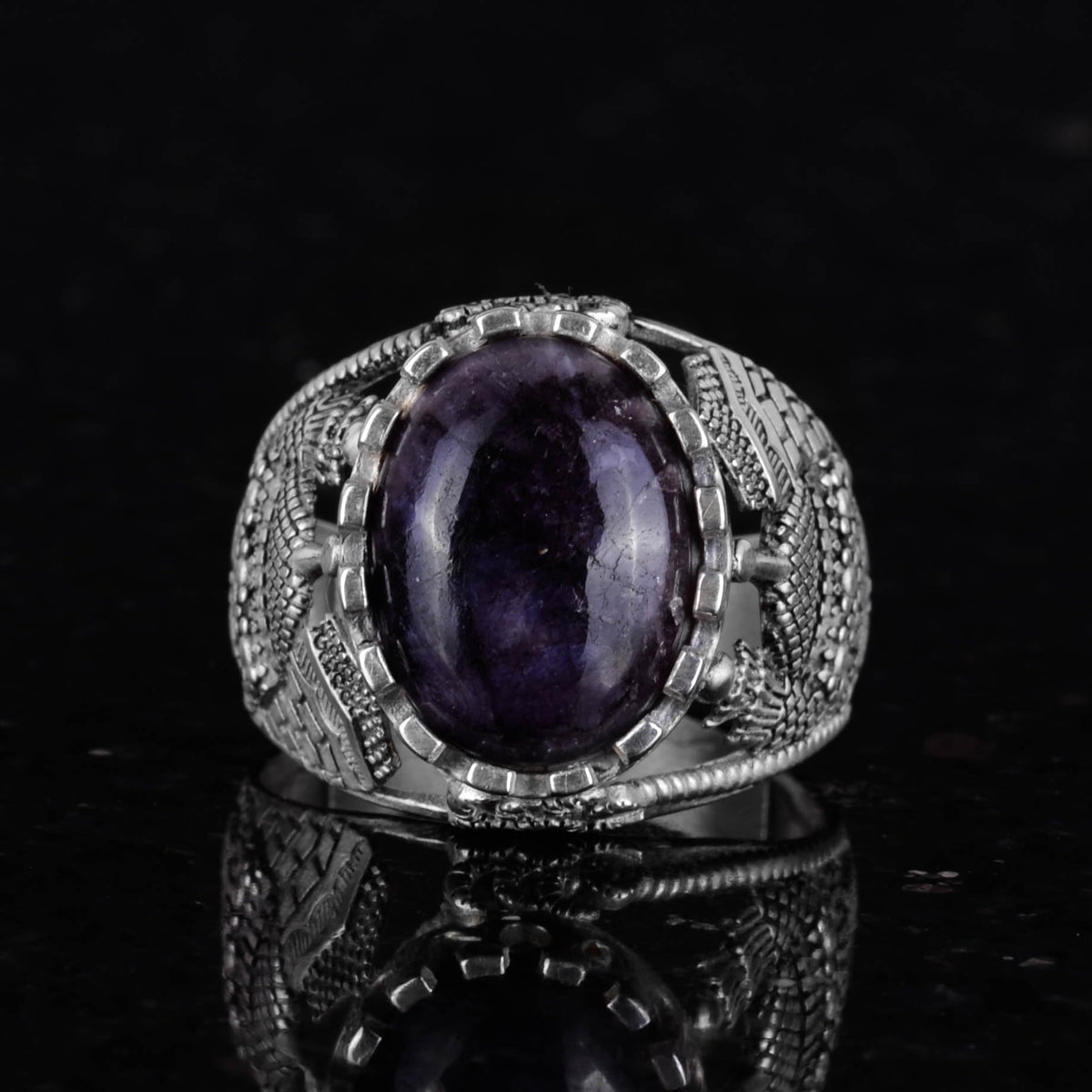 925 Sterling Silver Men's Ring with Blue Sapphire Stone — 4
