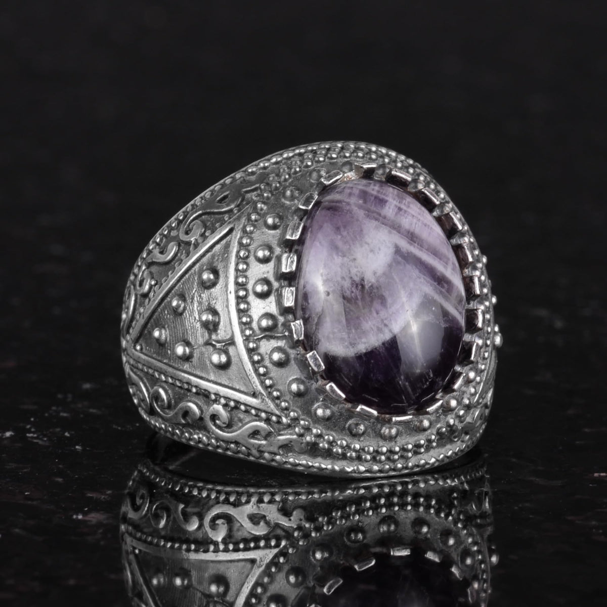 Natural Amethyst Stone Ring - 925 Sterling Silver Men's Ring — 4