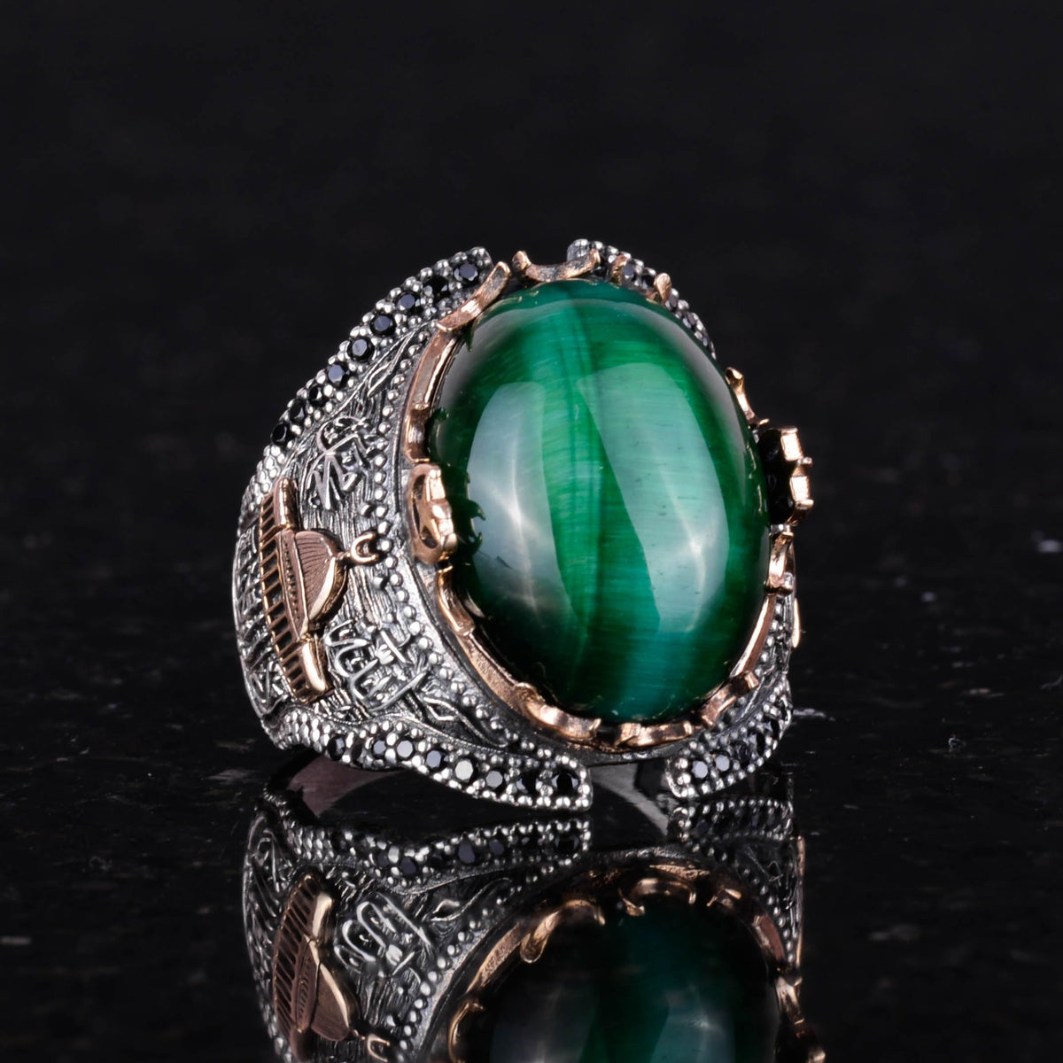 Dark Green Blue Stone Ring - 925 Sterling Silver — 4