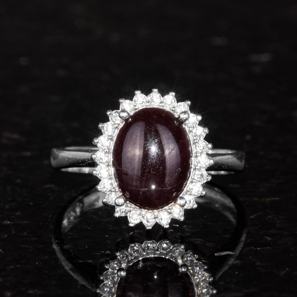 Silver Women's Ring - Natural Star Garnet — 4