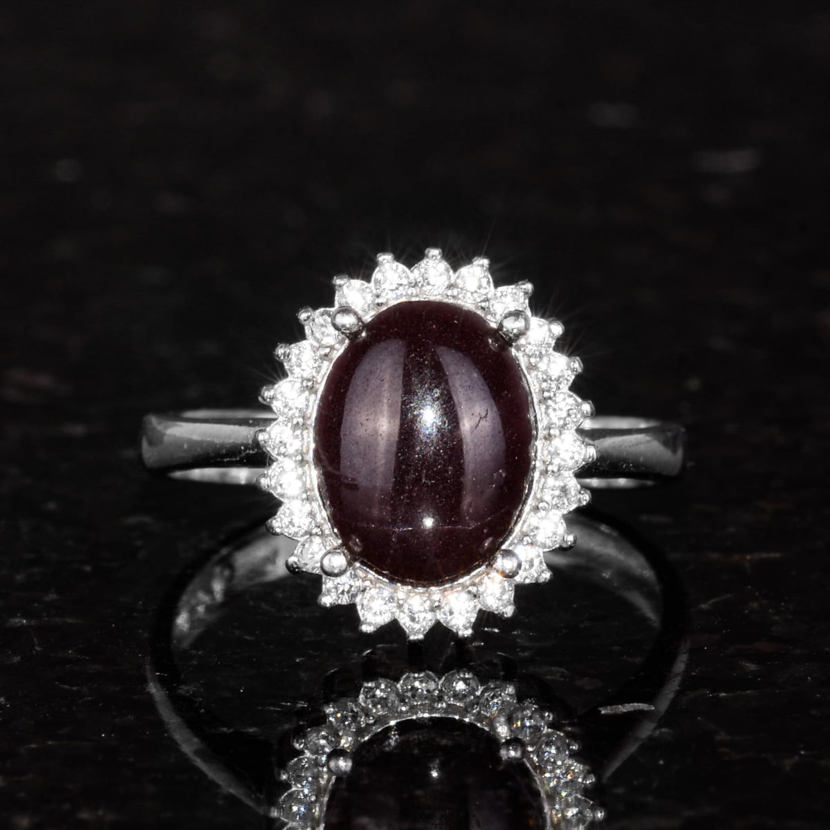 Silver Women's Ring - Natural Star Garnet — 4