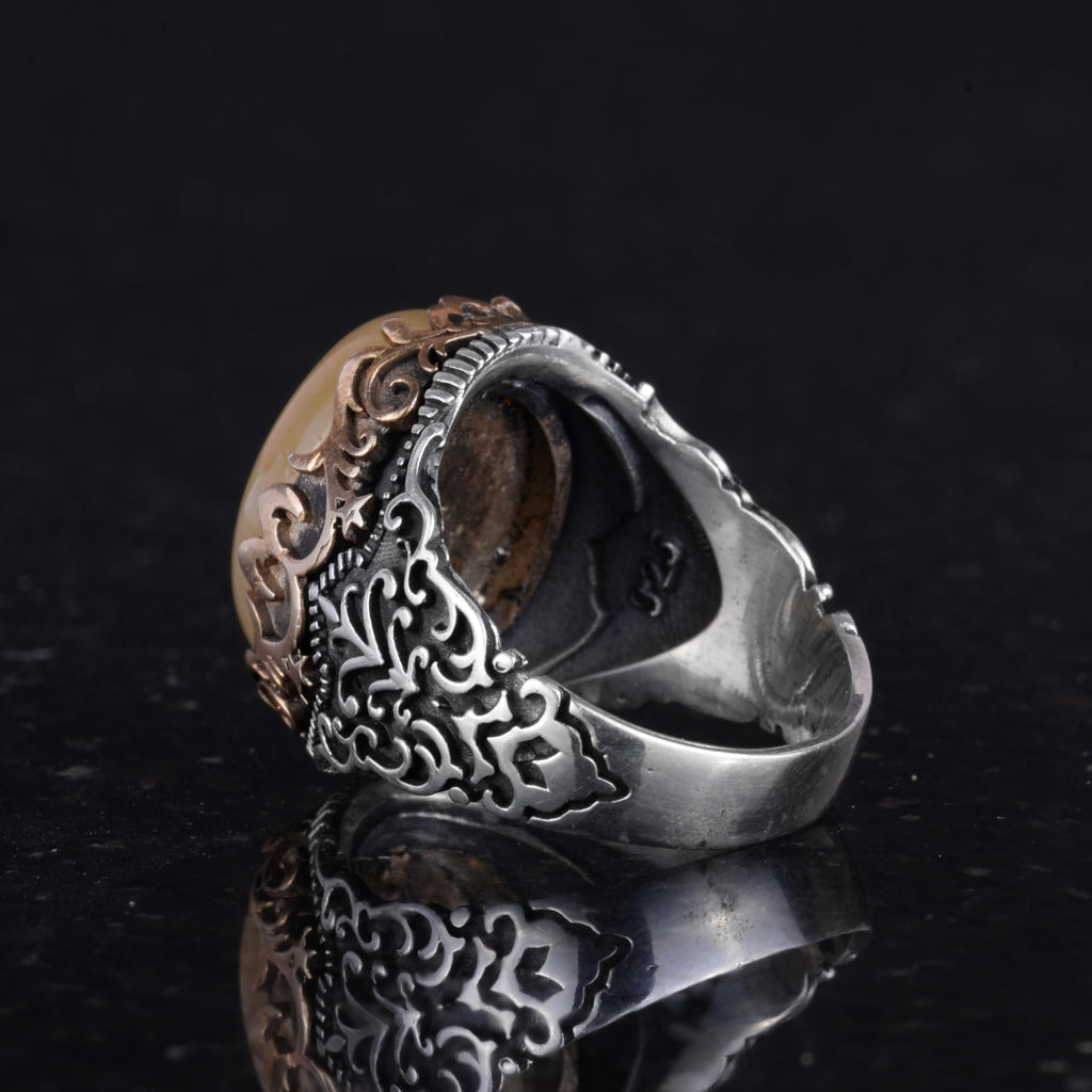 Natural Yellow Agate Handmade Ring - 925 Sterling Silver — 5