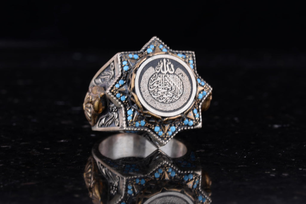 Zircon Stone and Star Pattern Religious Design Silver Men's Ring — 4