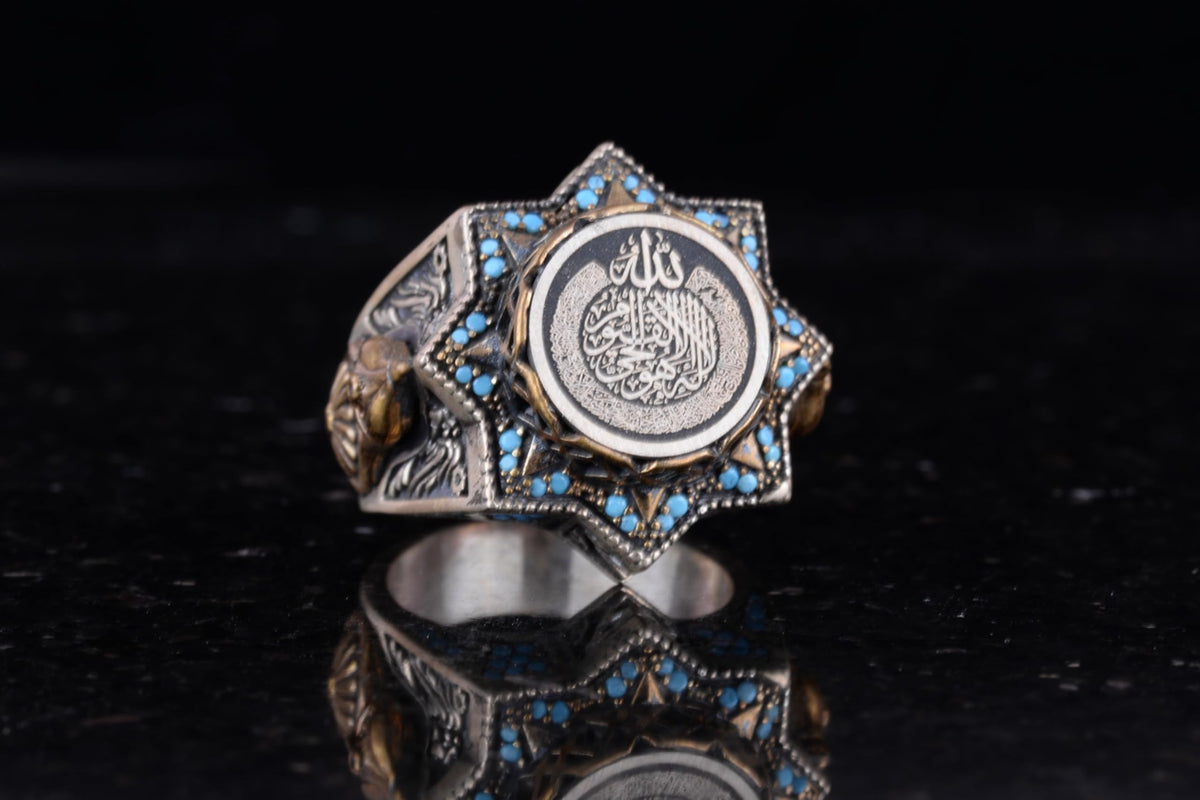 Zircon Stone and Star Pattern Religious Design Silver Men's Ring — 4