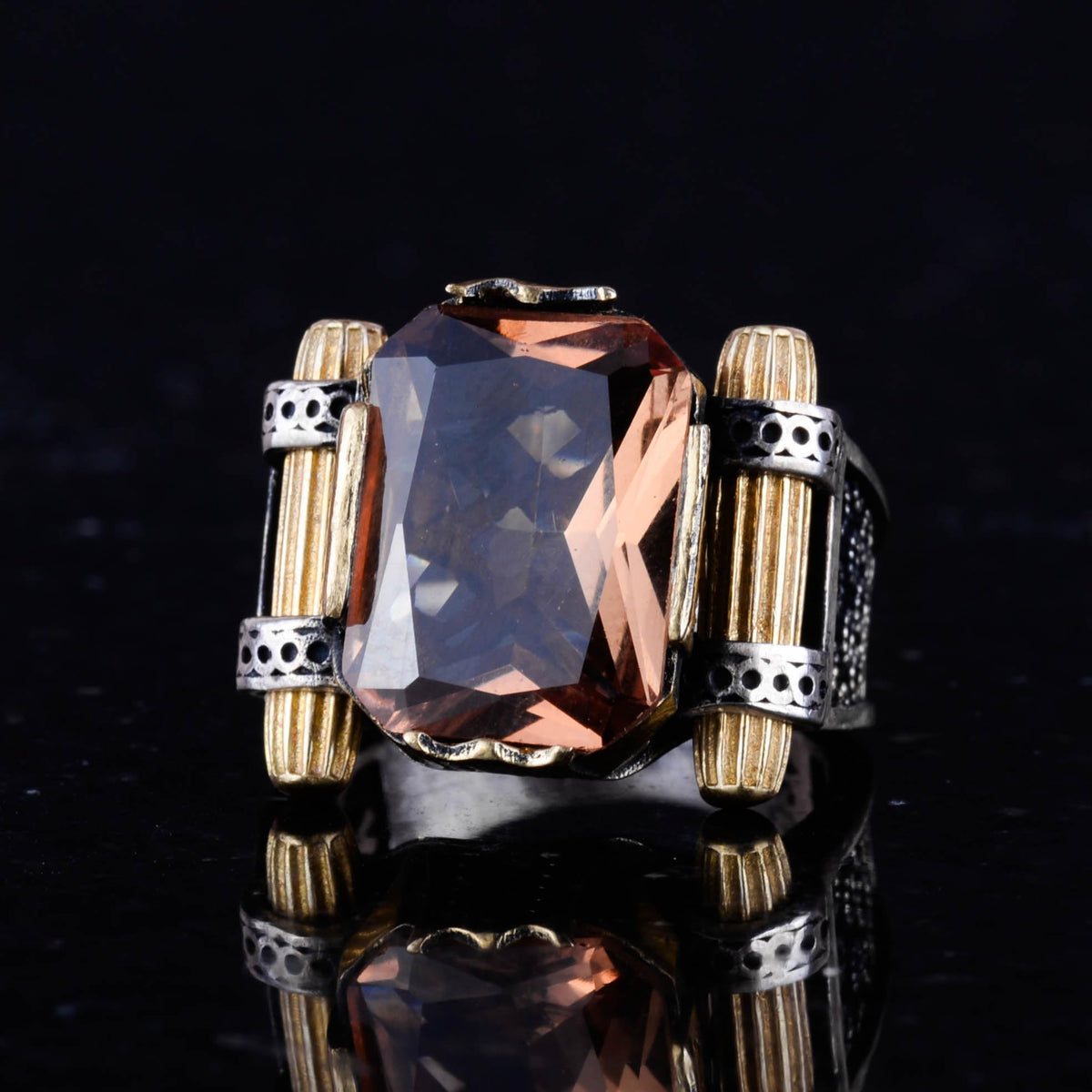 Kambo Synthetic Sultanit Stone Ring - 925 Sterling Silver Handmade Men's Jewelry — 6