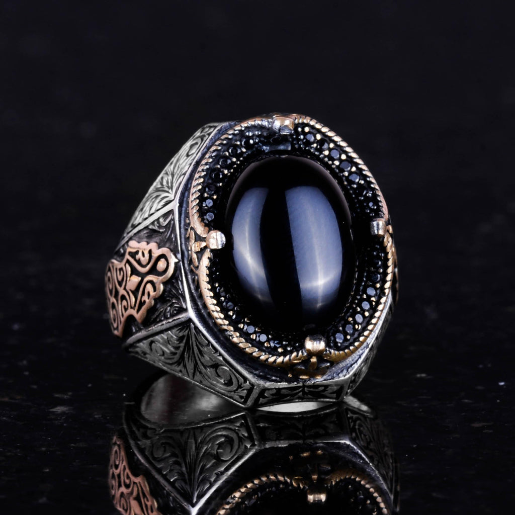 Natural Onyx Stone Ring - 925 Sterling Silver Men's Ring — 6