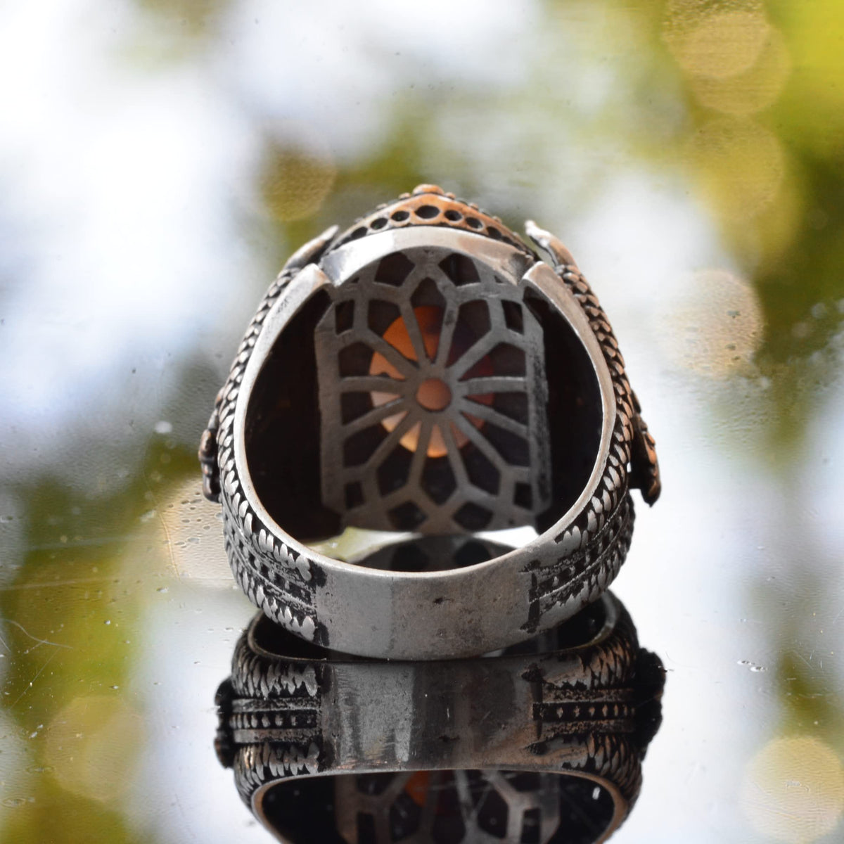 925 Sterling Silver Men's Ring, Handmade Vintage Style Silver Ring with Natural Agate Stone — 8