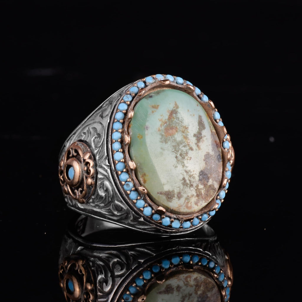 KAMBO Authentic Arizona Turquoise Stone Men's Ring - Natural Stone Handmade 925 Sterling Silver (Model-2) — 4