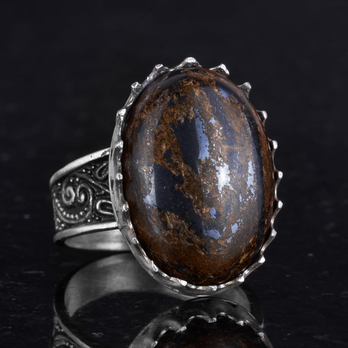 Natural Bronzite Stone Ring - 925 Sterling Silver Handcrafted Ring — 5