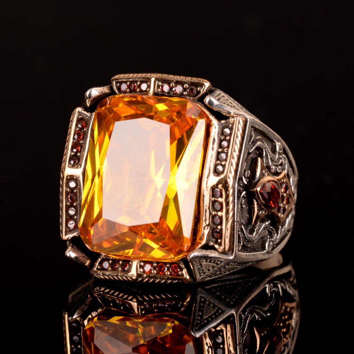 925 Sterling Silver Men's Ring, Ring with Artificial Citrine Stone — 4