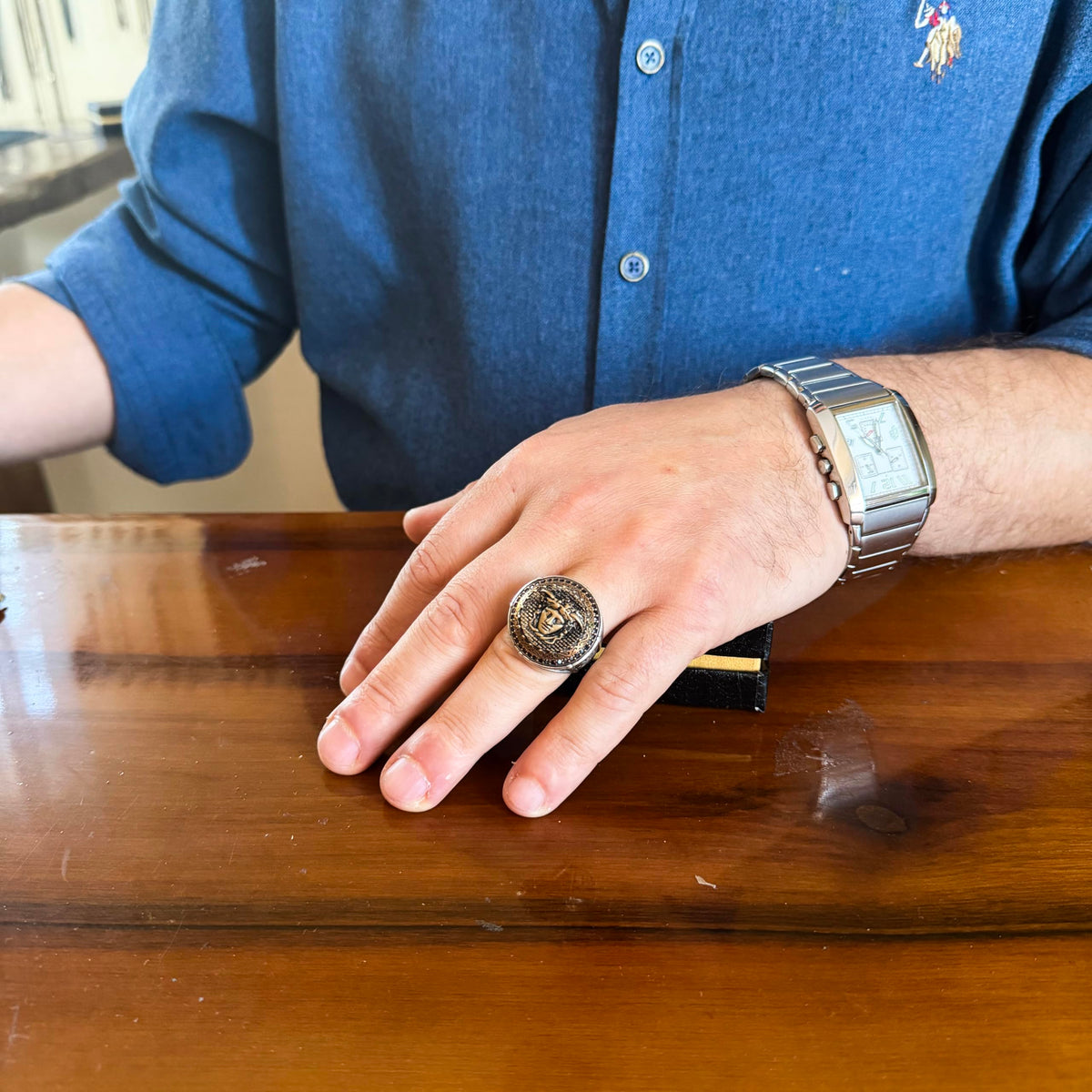 KAMBO Symbol Ring for Men 925 Sterling Silver Round Ring with Bronze Detail Handmade Ottoman Style Statement Jewelry (Medusa Head) — 3