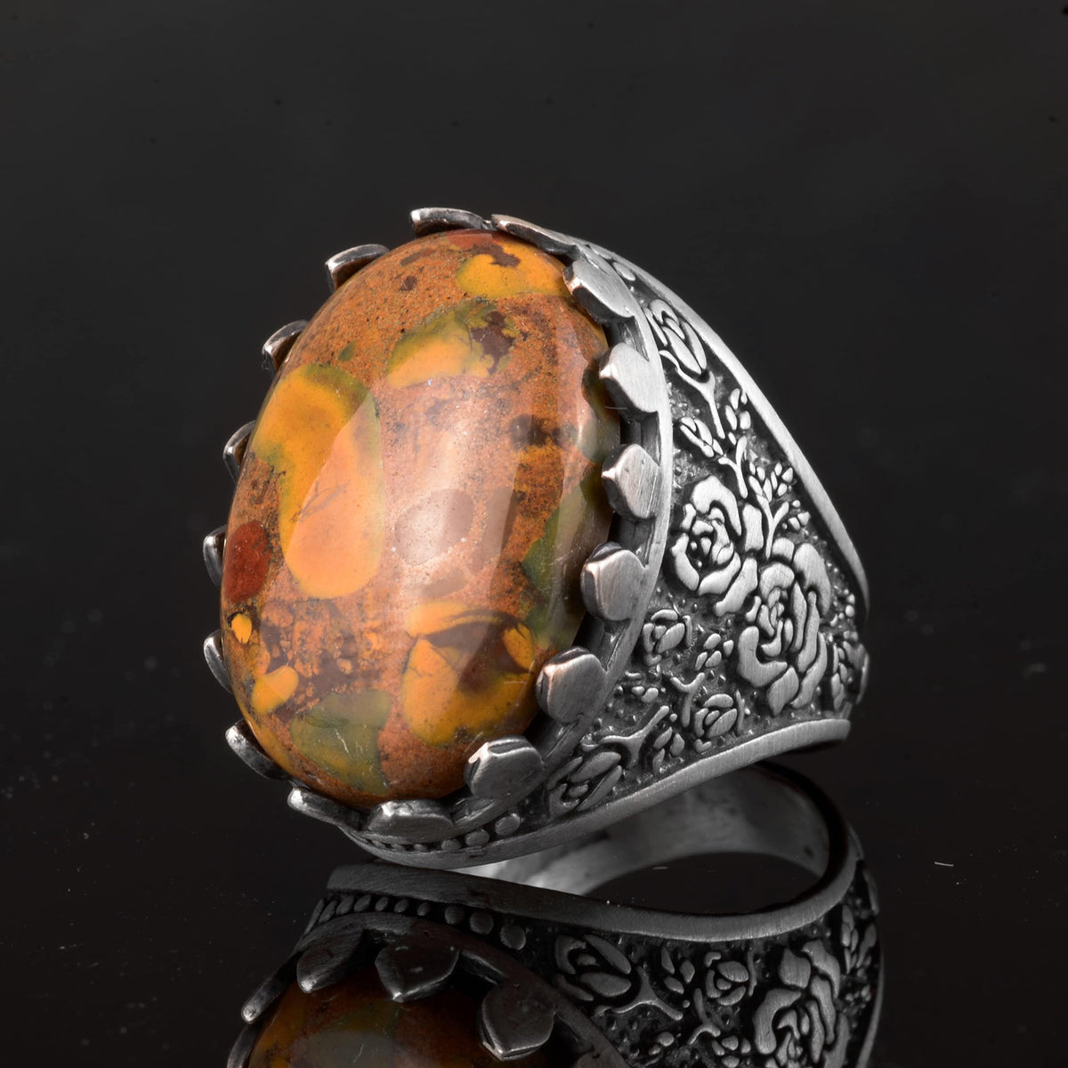 Natural Jasper Stone Ring, 925 Sterling Silver — 6