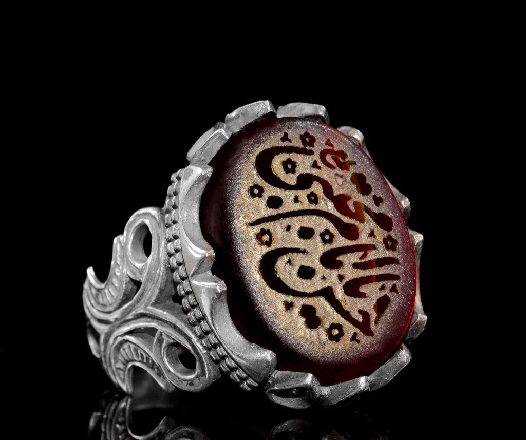 925 Sterling Silver Ring, Islamic Ring, Men's Ring, Natural Agate Stone — 3