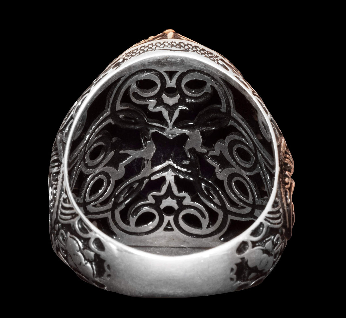 KAMBO Men's Handmade 925 Sterling Silver Ring with Natural Cabochon Sapphire Gemstone, Islamic Religious Design, Vintage