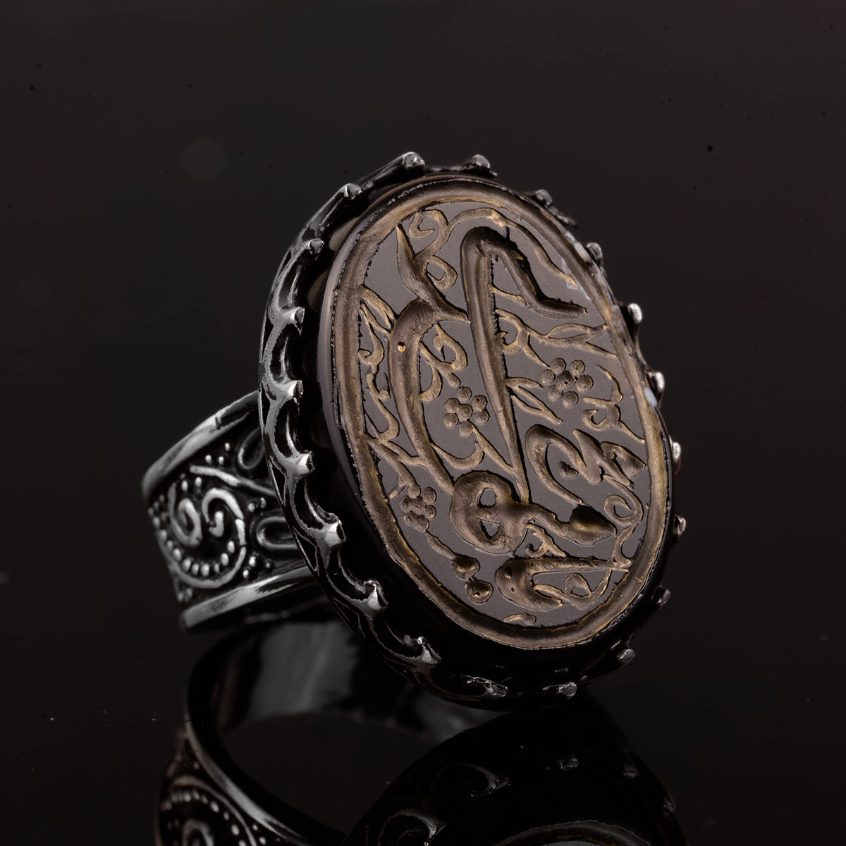 Natural Agate Stone Ring, 925 Sterling Silver Men's Ring — 5