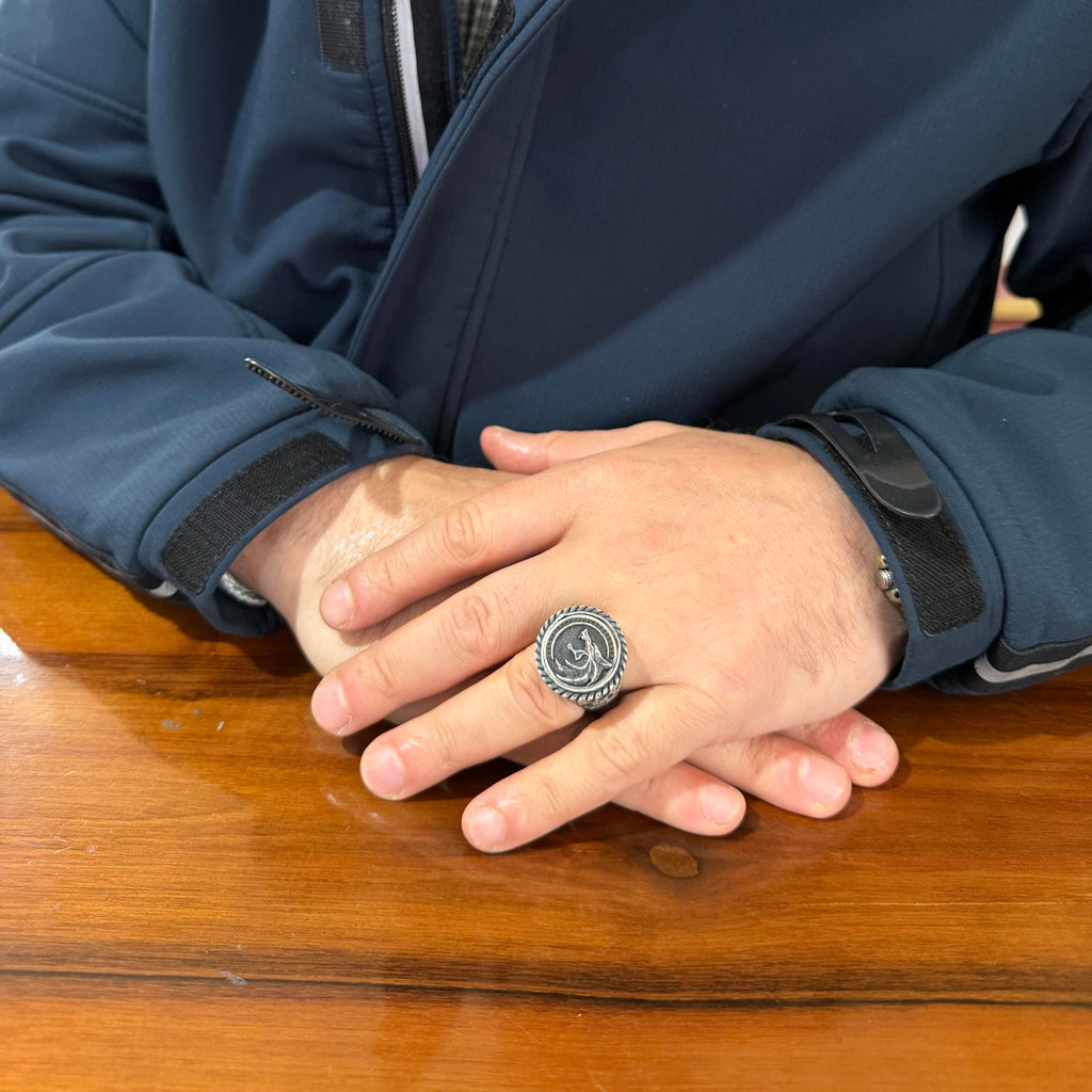 KAMBO Bronze Seal Round Men's Ring 925 Sterling Silver – Vintage Statement Ring (Wolf Head) — 3