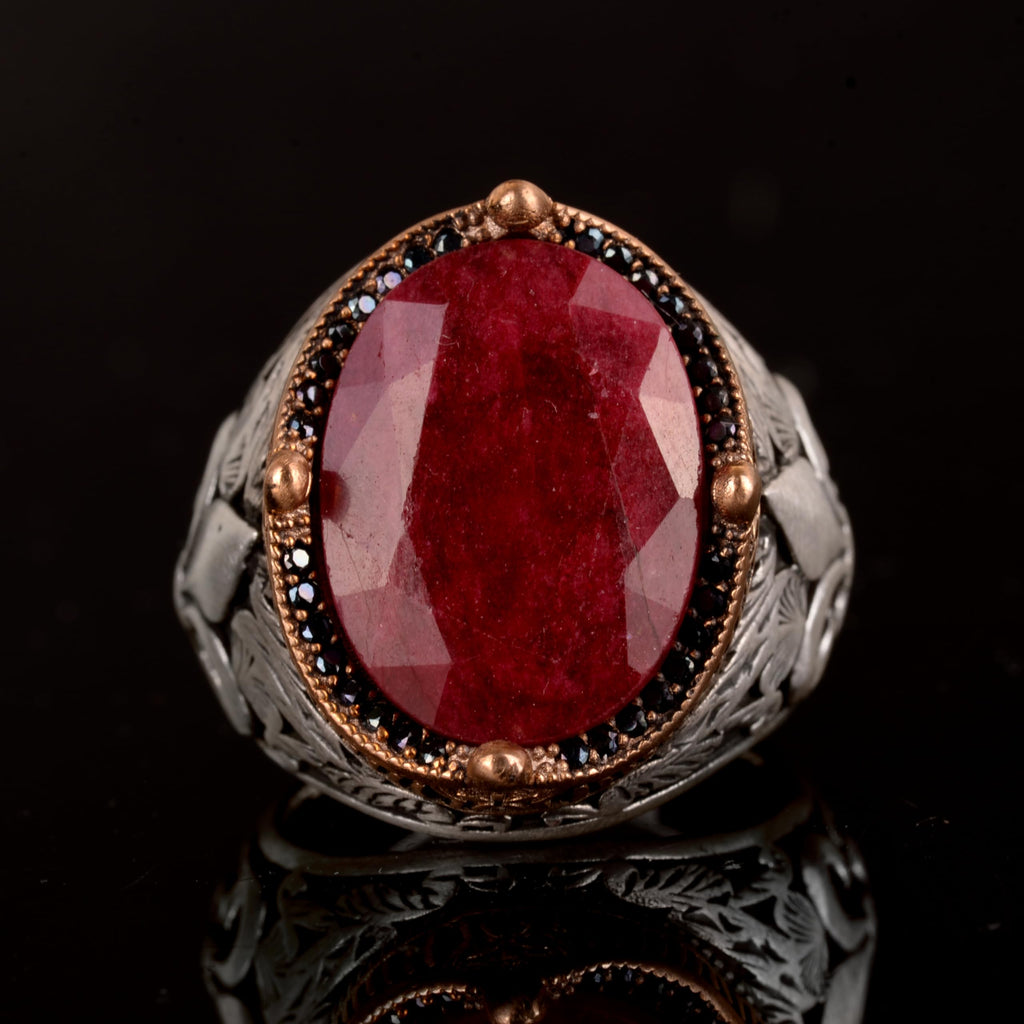 Natural Ruby Stone Men's Ring - 925 Sterling Silver — 7
